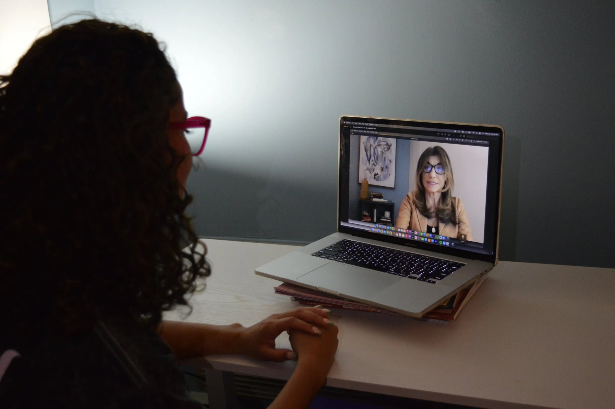 A private one-on-one coaching session by video, with Karen Vitale on a laptop screen